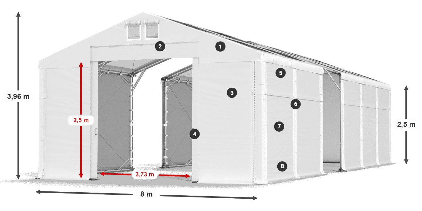 Střecha: MS T 580 PVC Stěny: SD 500 PVC 2,5 m legenda