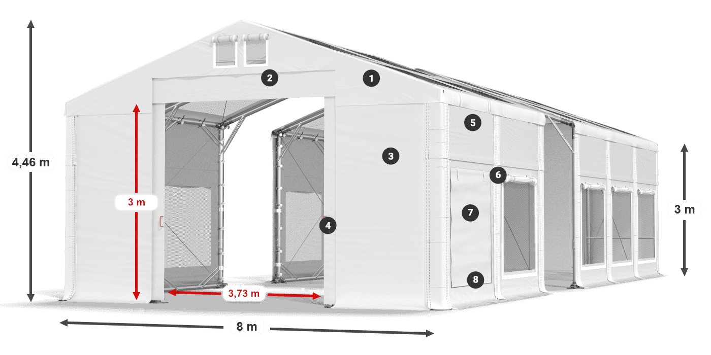 Střecha: MS T 580 PVC Stěny: SD M 500 PVC 3m legenda