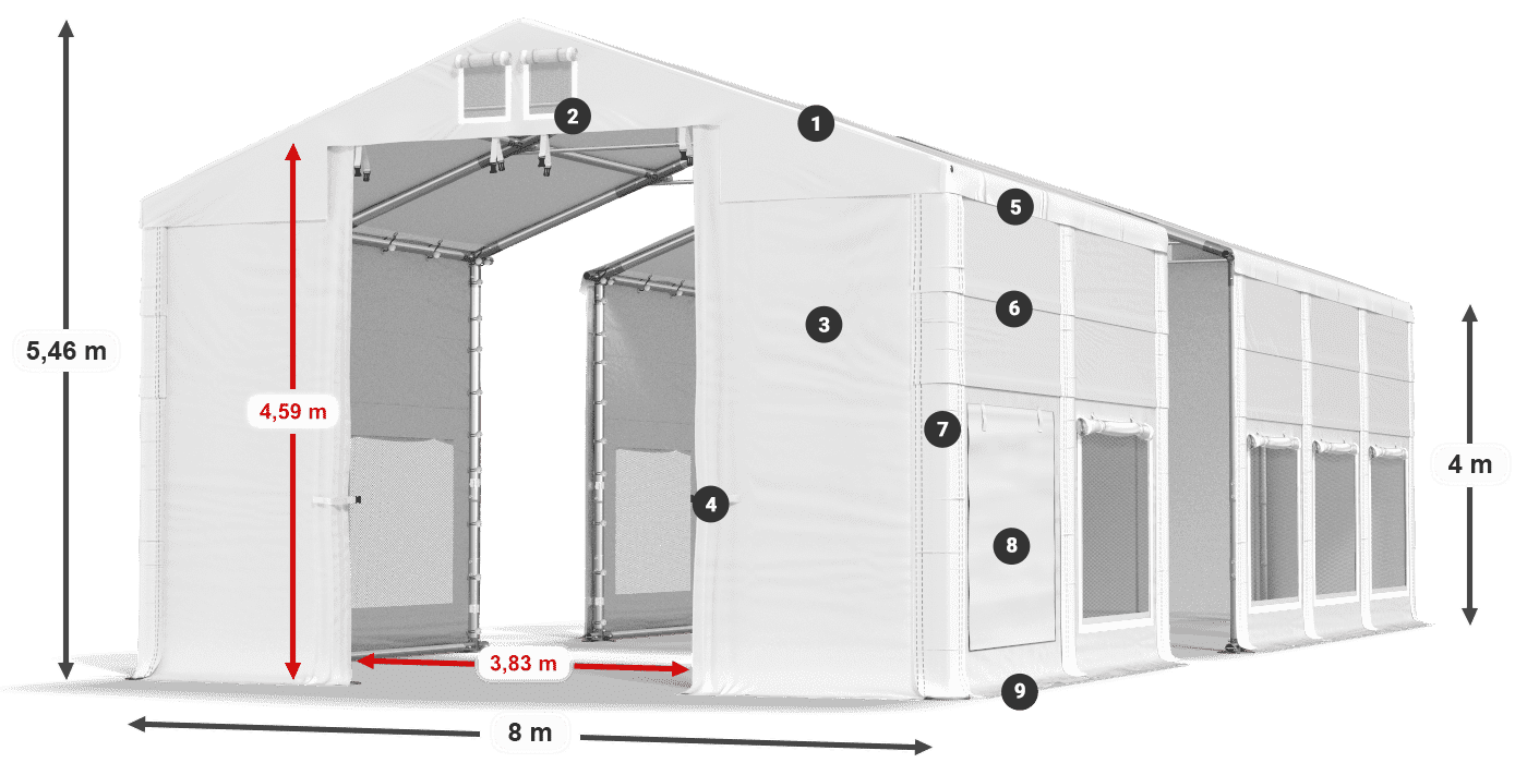 Střecha: MS 580 PVC Stěny: SD M 500 PVC 4m legenda