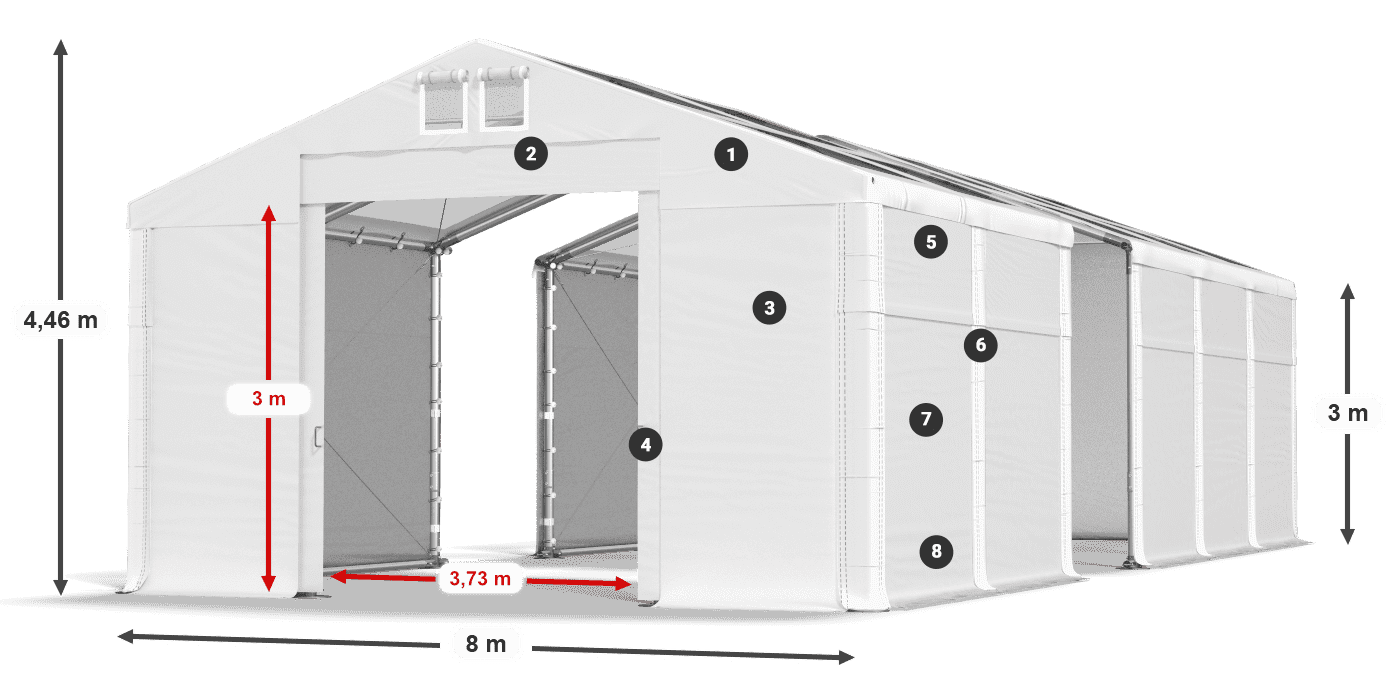 Střecha: MS T 580 PVC Stěny: FR 620 PVC 3m legenda