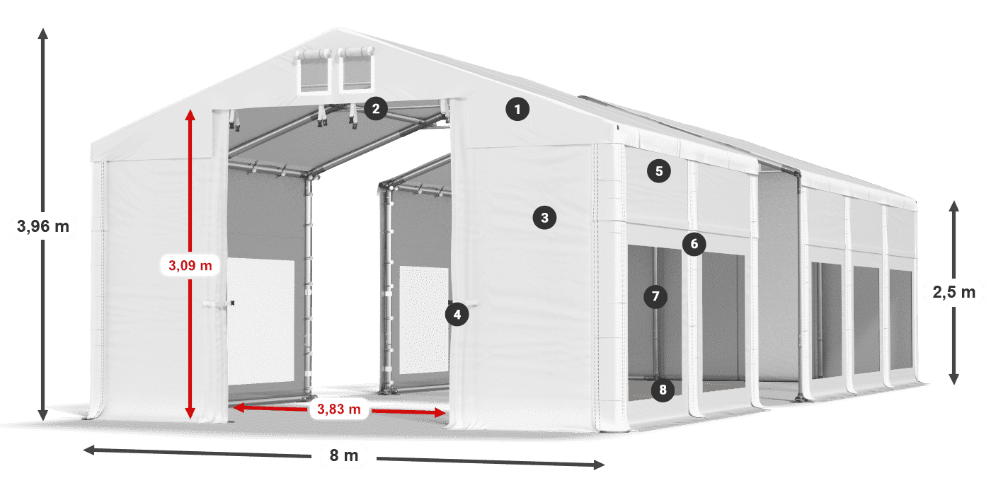 Střecha: MS 580 PVC Stěny: MS 580 PVC 2,5 m legenda