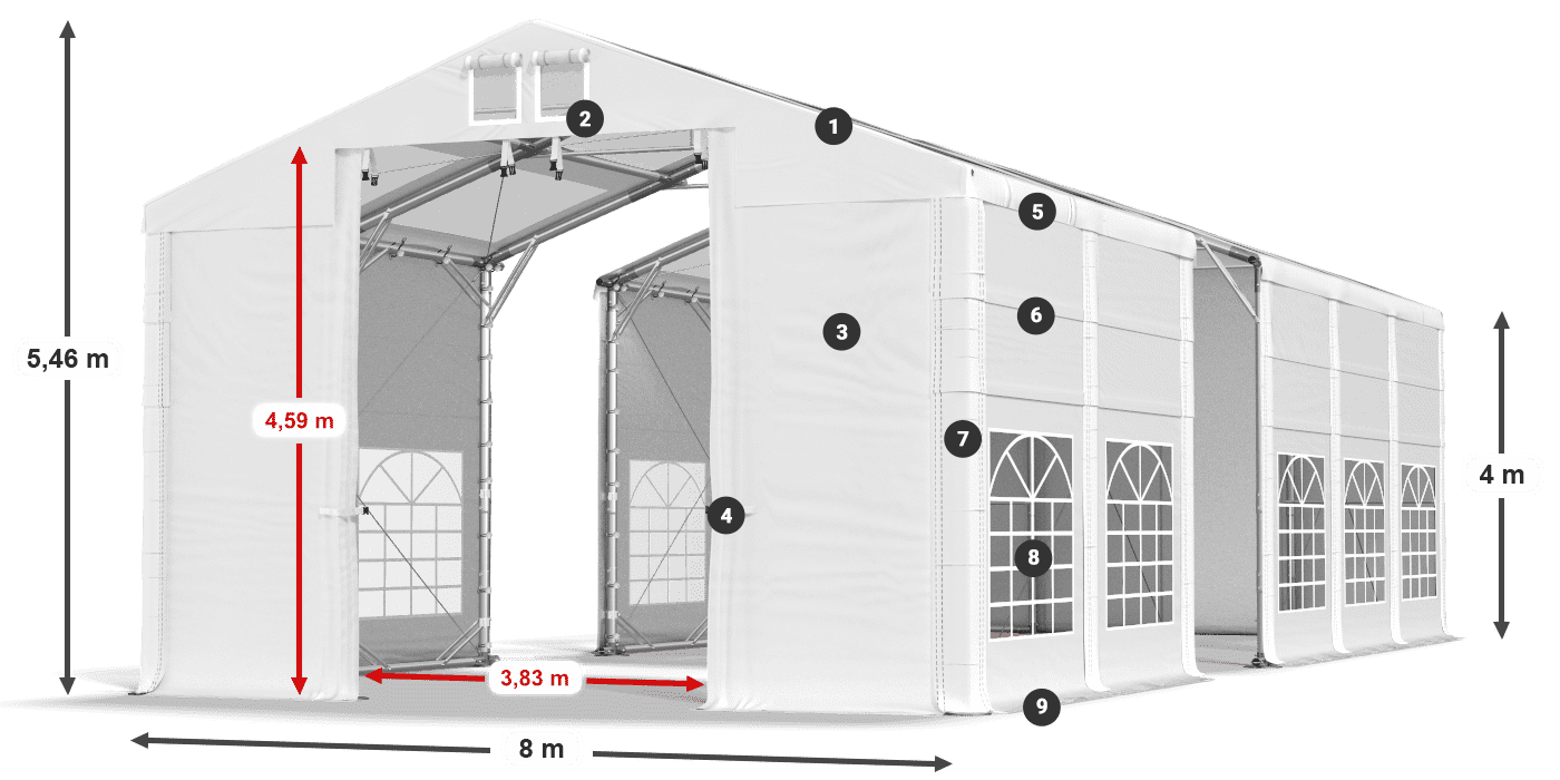 Střecha: MS T 580 PVC Stěny: SD 500 I PVC 4m legenda
