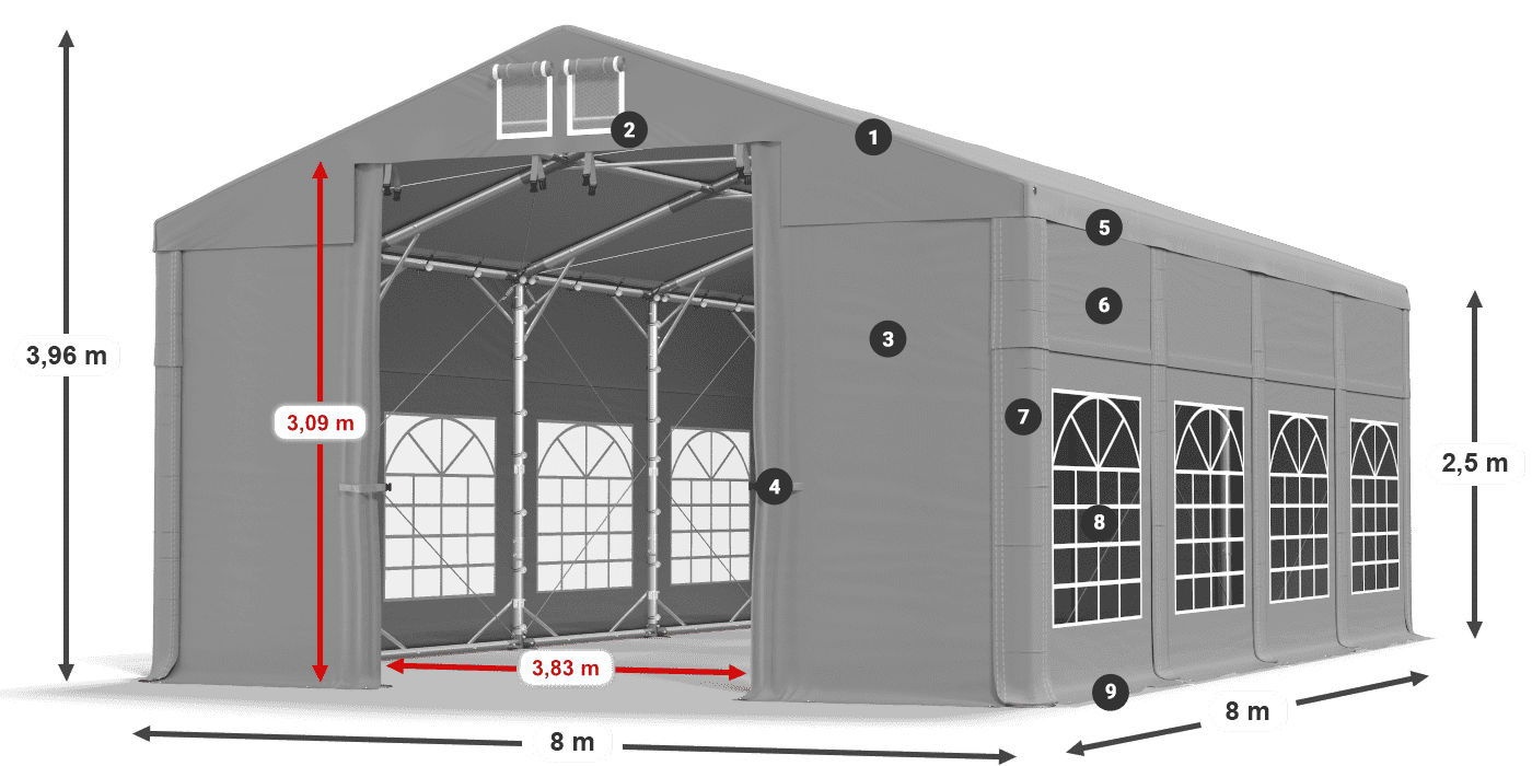 Střecha: FR 620 PVC Stěny: SD 500 PVC 2,5 m legenda