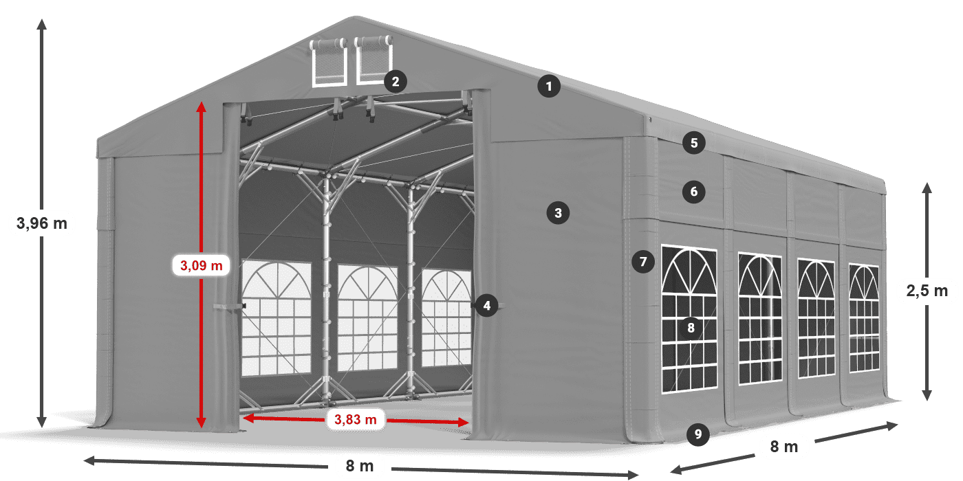Střecha: FR 620 PVC Stěny: SD 500 PVC 2,5 m legenda