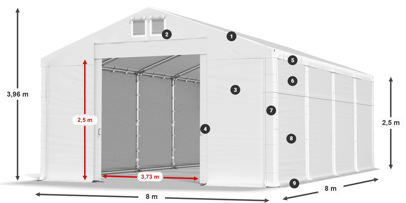 Střecha: FR 620 PVC Stěny: SD 500 PVC 2,5 m legenda
