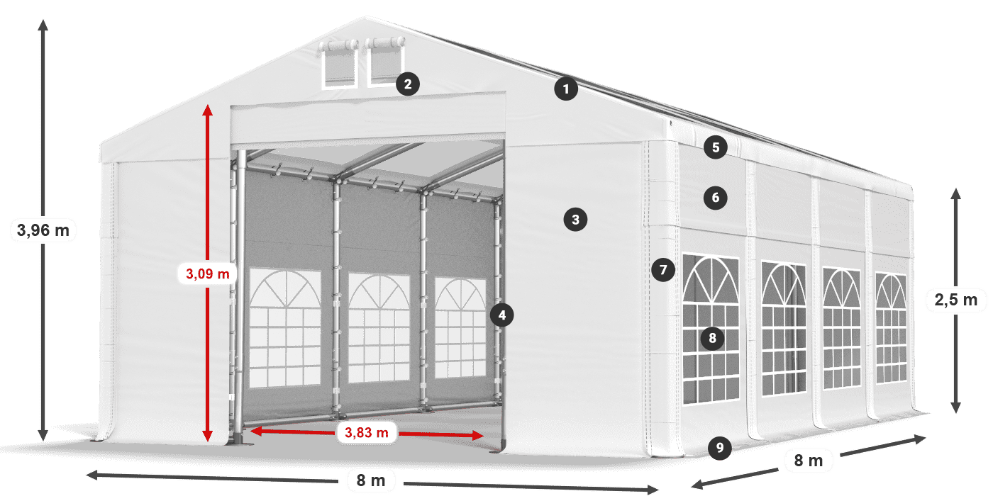 Střecha: MS T 580 PVC Stěny: FR 620 PVC 2,5 m legenda