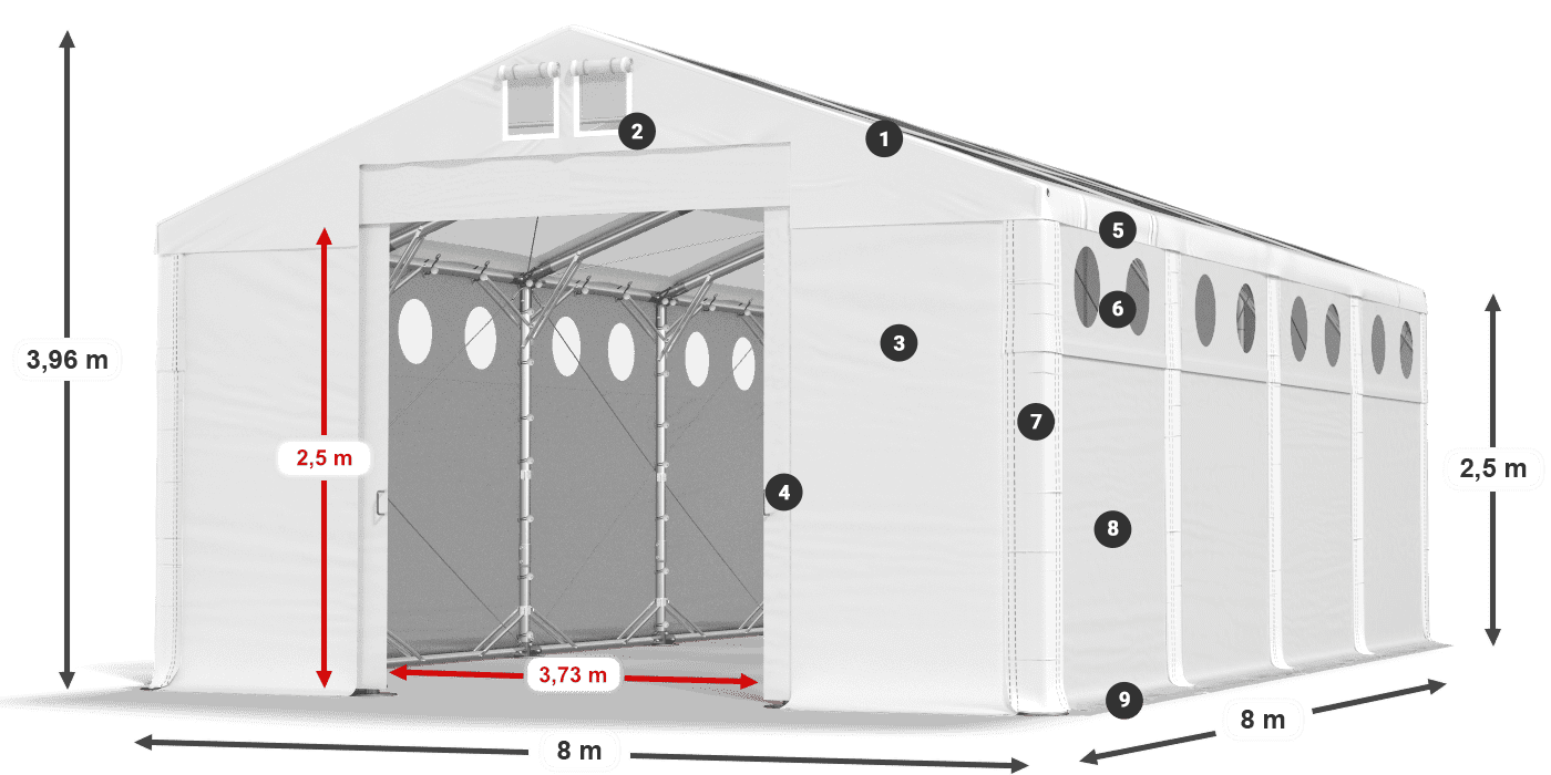 Střecha: MS T 580 PVC Stěny: MS O 580 PVC 2,5 m legenda