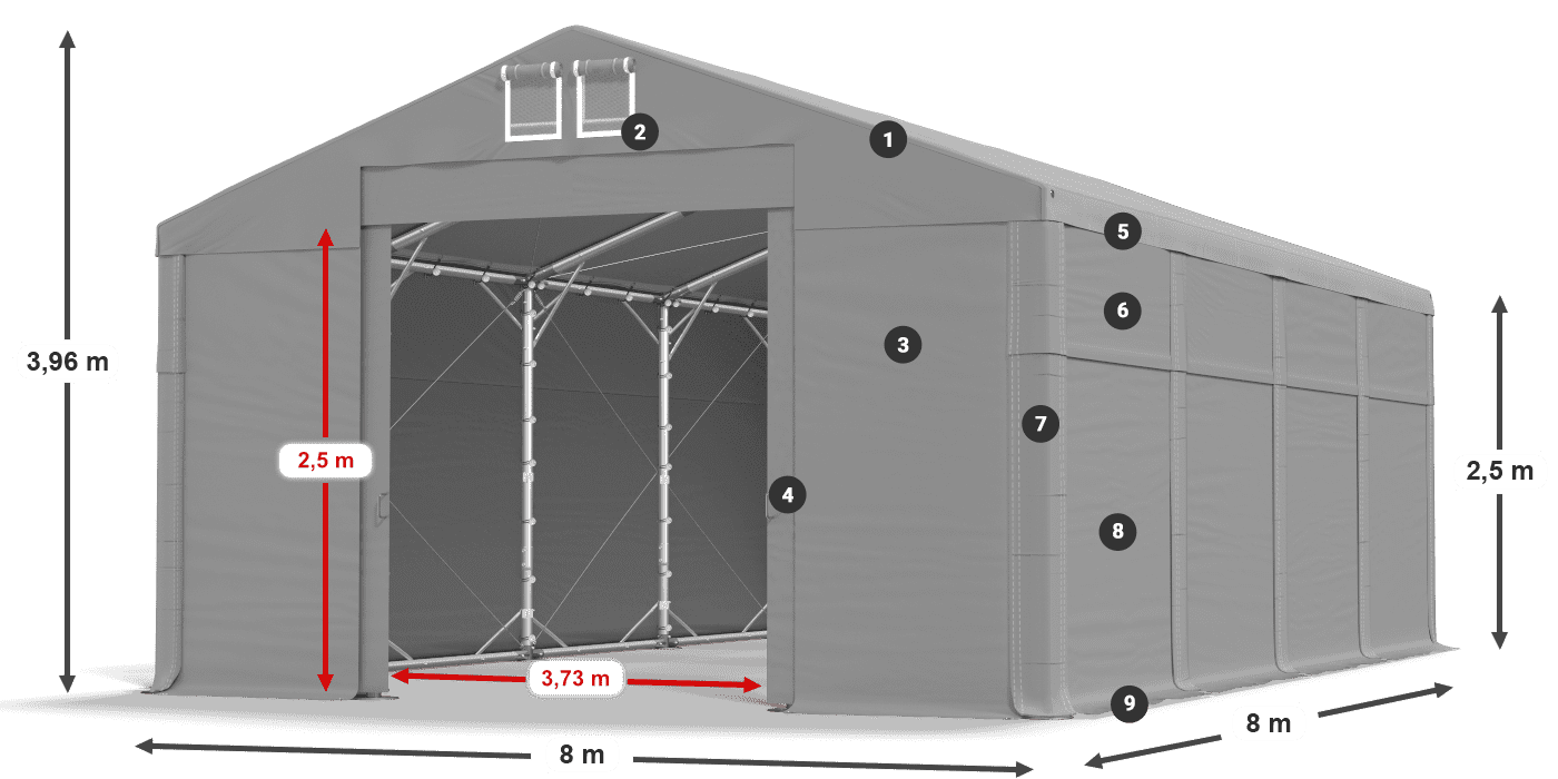 Střecha: MS 580 PVC Stěny: SD 500 PVC 2,5 m legenda