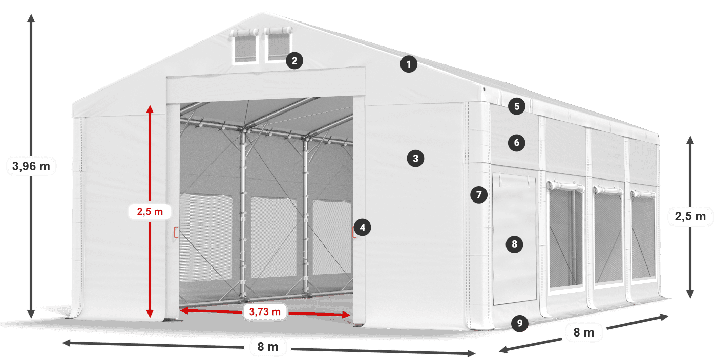 Střecha: MS 580 PVC Stěny: SD M 500 PVC 2,5 m legenda