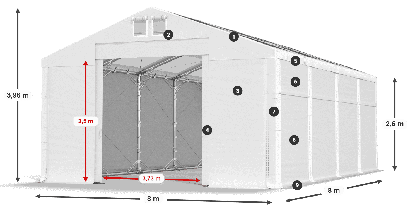 Střecha: MS T 580 PVC Stěny: SD 500 PVC 2,5 m legenda