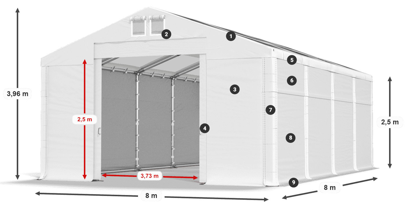 Střecha: MS T 580 PVC Stěny: SD 500 PVC 2,5 m legenda