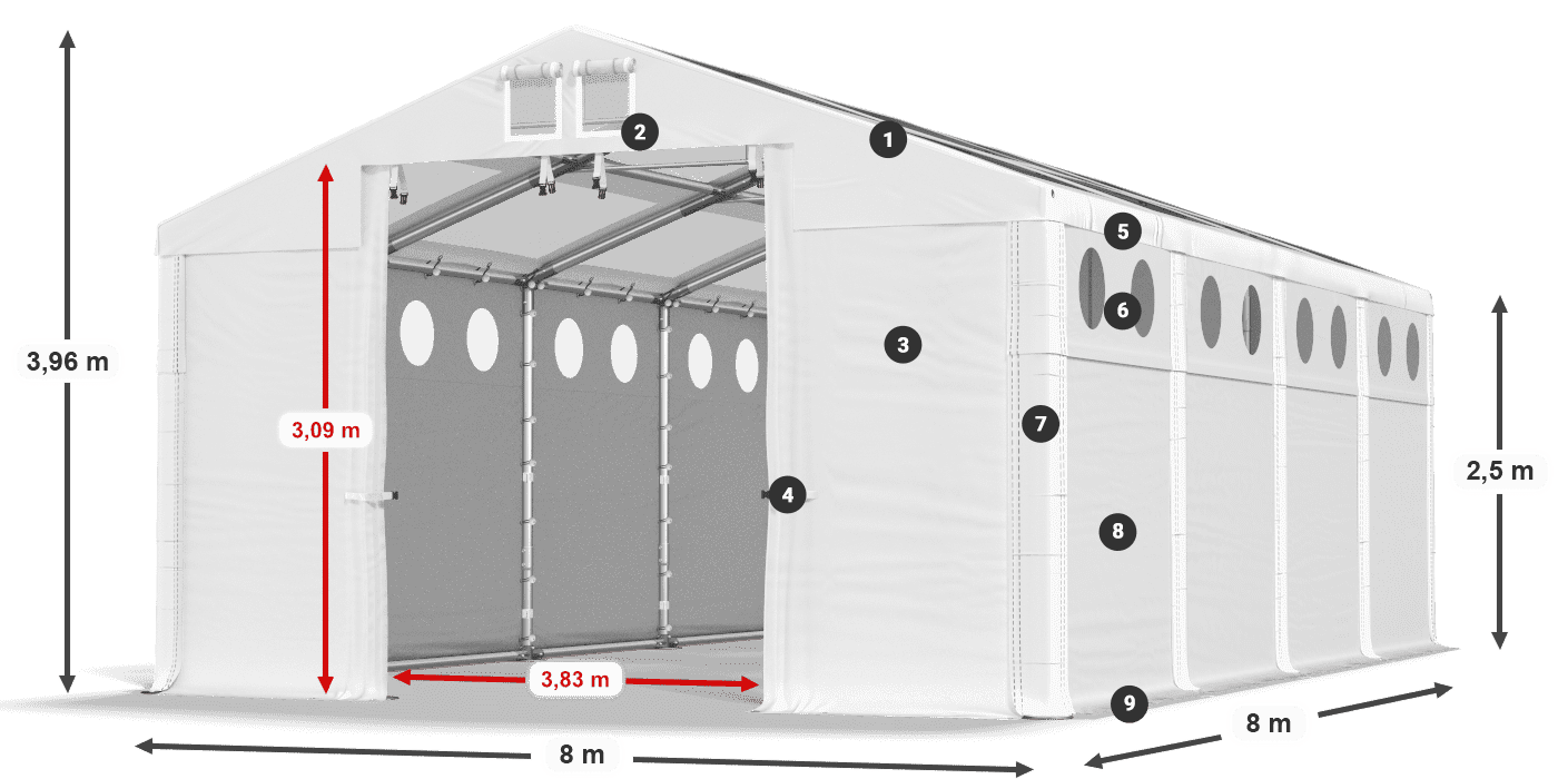 Střecha: MS T 580 PVC Stěny: SD O 500 PVC 2,5 m legenda