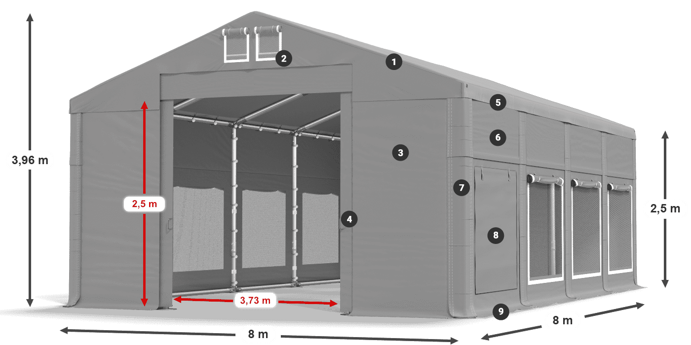 Střecha: MS 580 PVC Stěny: SD M 500 PVC 2,5 m legenda