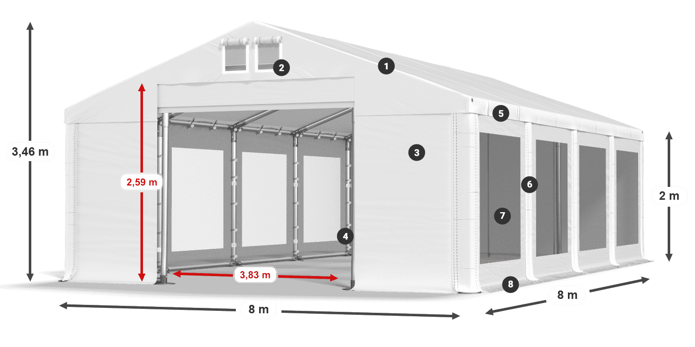 Střecha: FR 620 PVC Stěny: MS 580 PVC 2m legenda