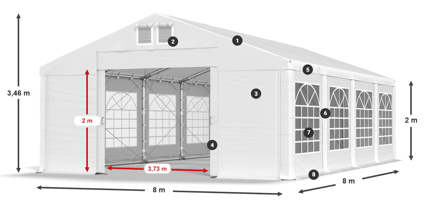 Střecha: FR 620 PVC Stěny: SD 500 PVC 2m legenda