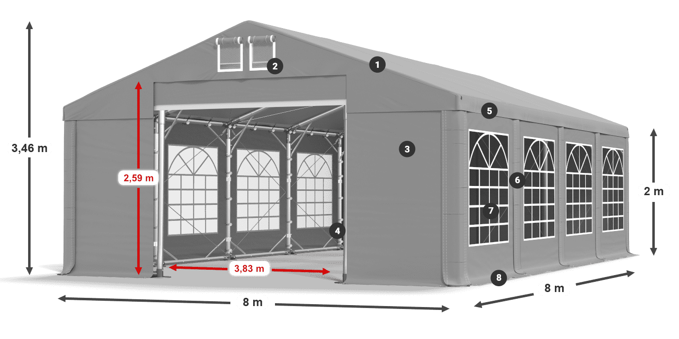 Střecha: FR 620 PVC Stěny: SD 500 PVC 2m legenda