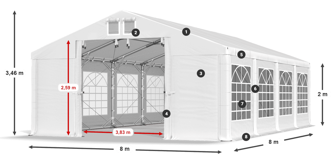 Střecha: FR 620 PVC Stěny: SD 500 PVC 2m legenda