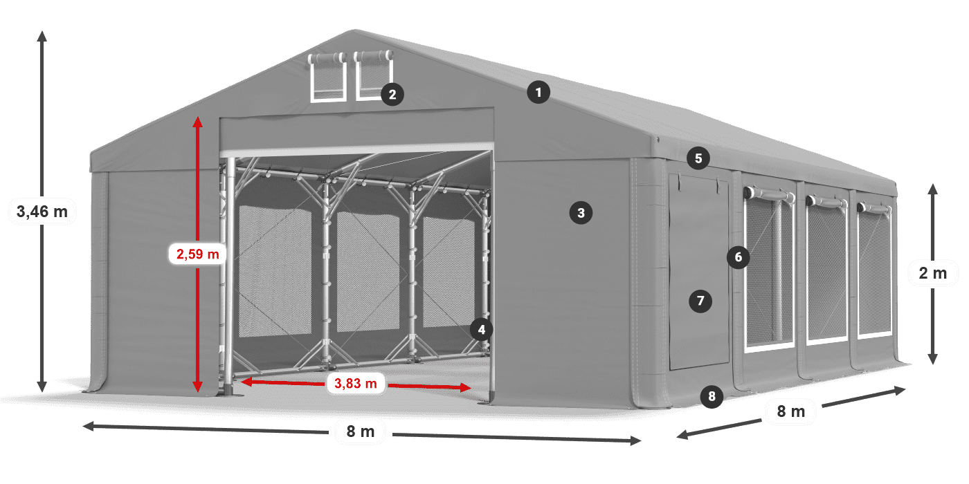 Střecha: FR 620 PVC Stěny: SD 500 PVC 2m legenda
