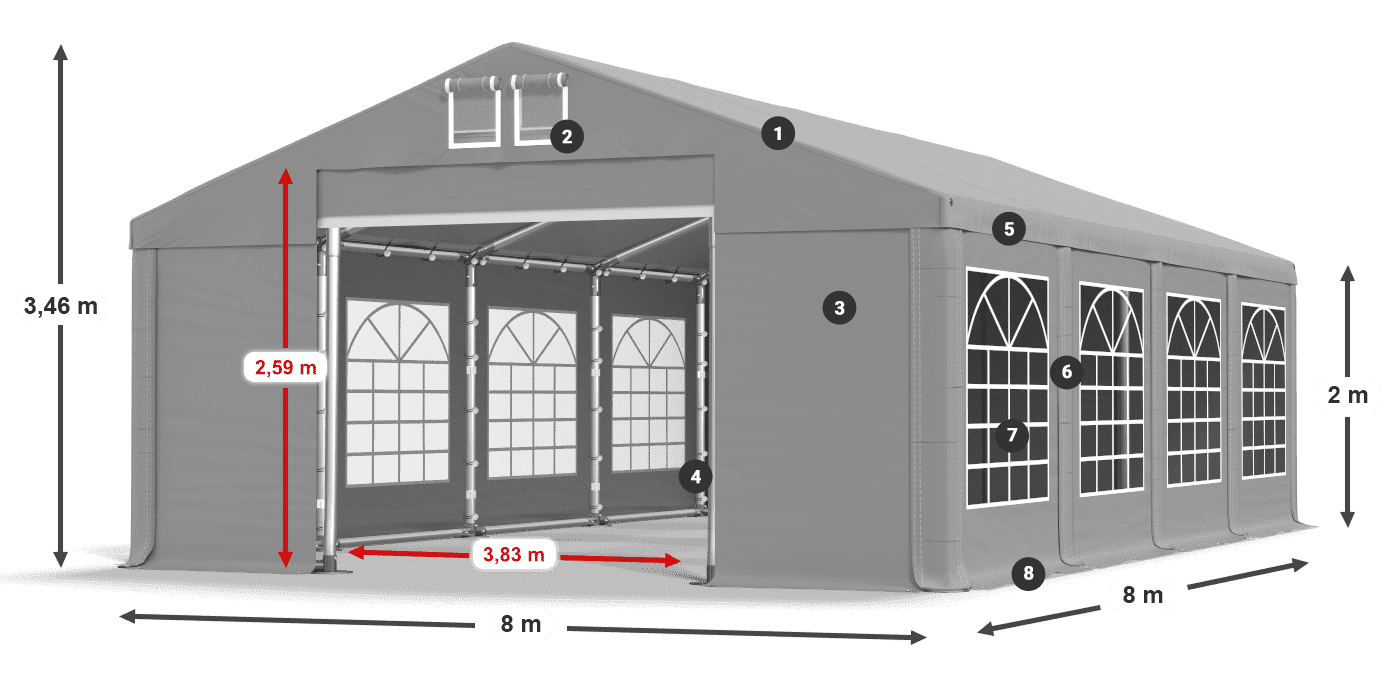 Střecha: FR 620 PVC Stěny: SD 500 PVC 2m legenda