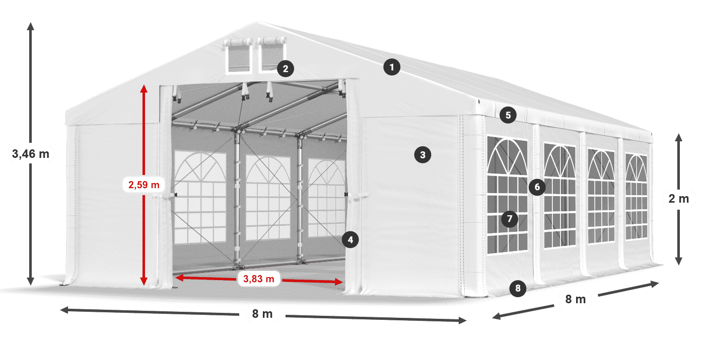 Střecha: FR 620 PVC Stěny: SD 500 PVC 2m legenda