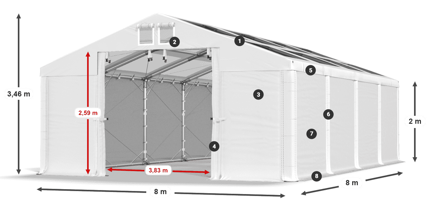 Střecha: MS T 580 PVC Stěny: FR 620 PVC 2m legenda