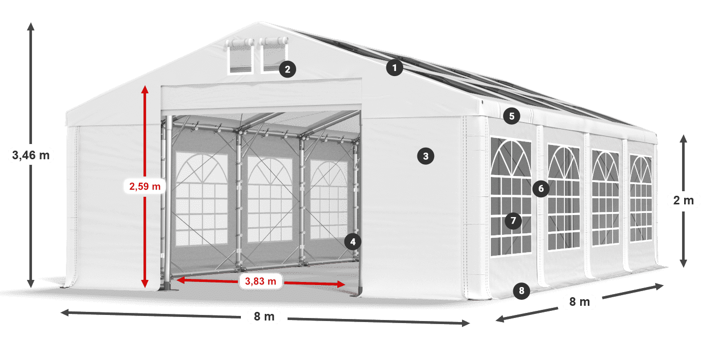 Střecha: MS T 580 PVC Stěny: FR 620 PVC 2m legenda