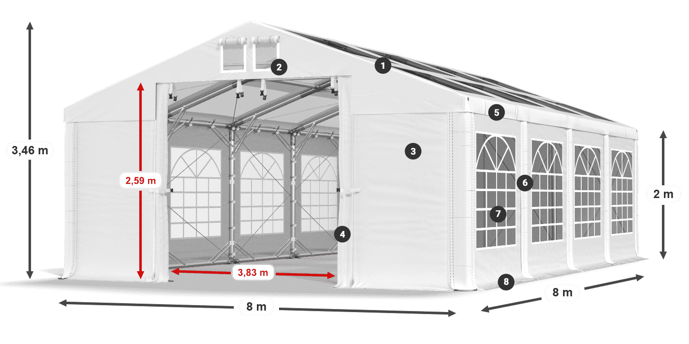 Střecha: MS T 580 PVC Stěny: FR 620 PVC 2m legenda