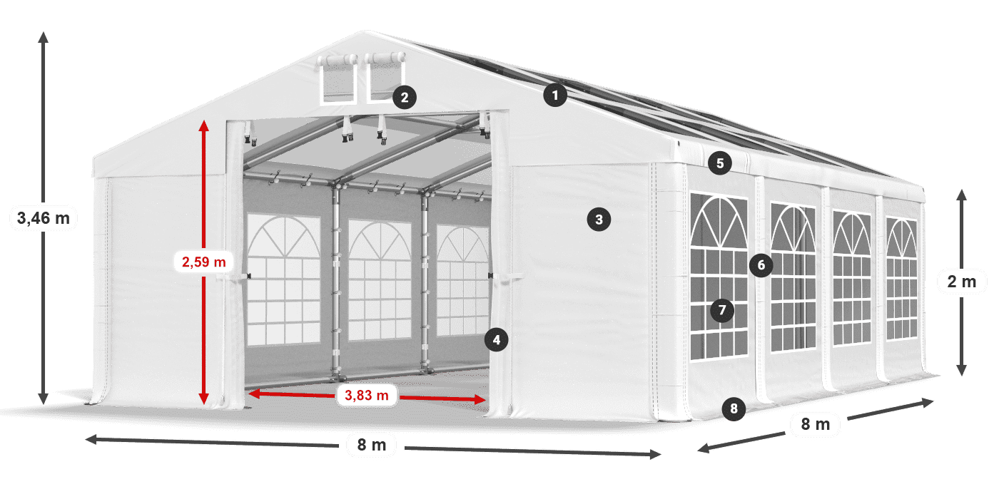 Střecha: MS T 580 PVC Stěny: FR 620 PVC 2m legenda