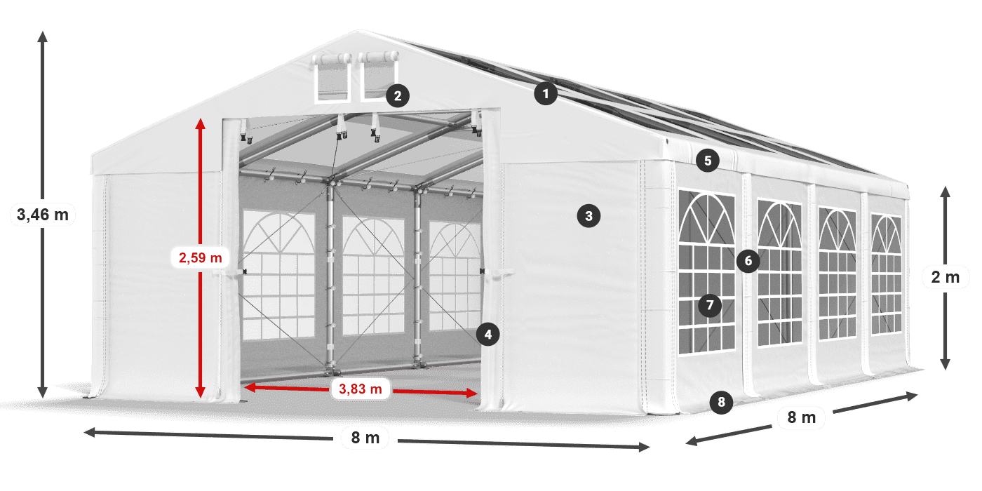 Střecha: MS T 580 PVC Stěny: FR 620 PVC 2m legenda