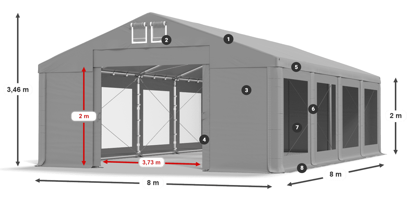 Střecha: MS 580 PVC Stěny: MS 580 PVC 2m legenda