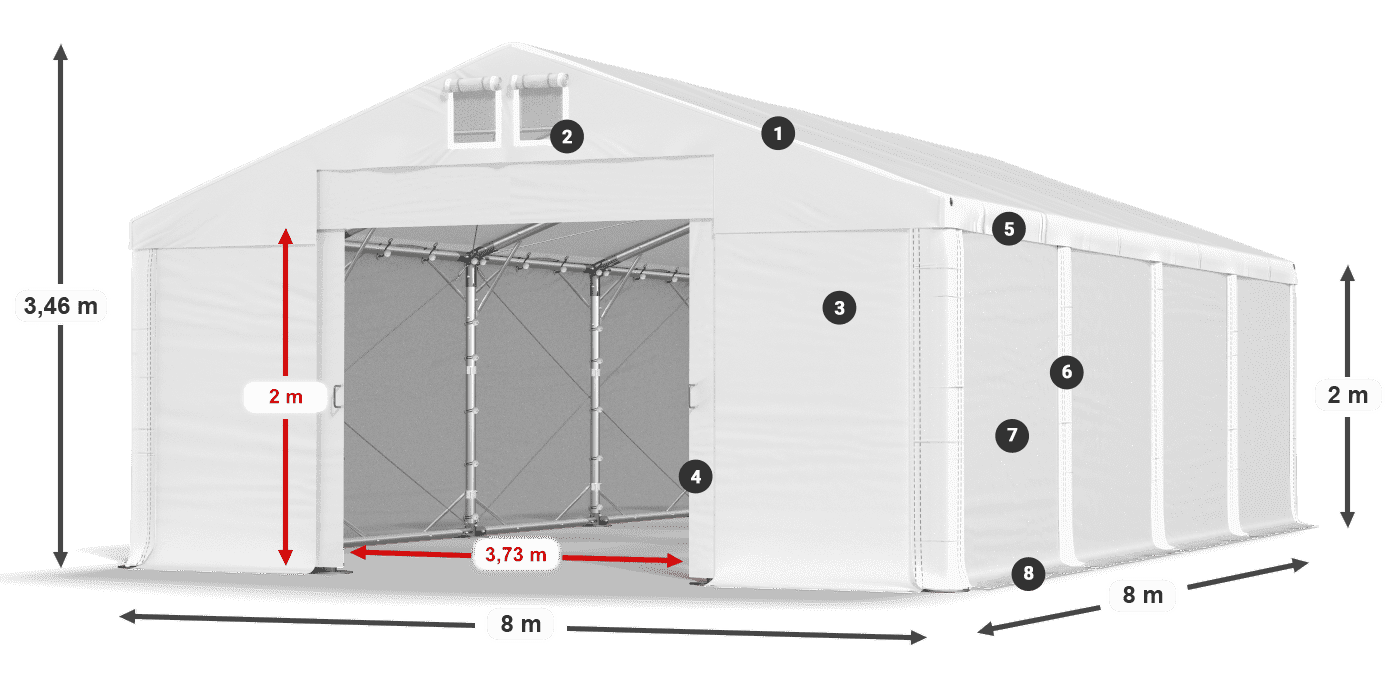 Střecha: MS 580 PVC Stěny: SD 500 PVC 2m legenda