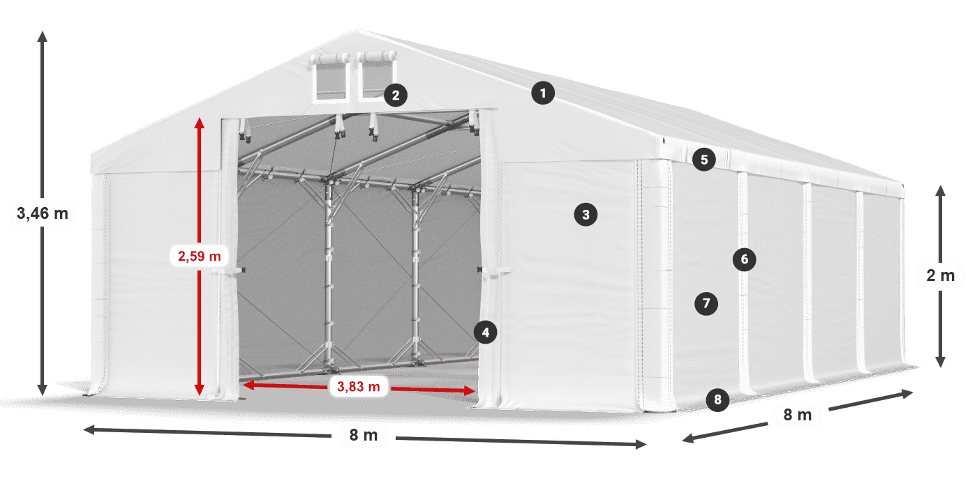 Střecha: MS 580 PVC Stěny: SD 500 PVC 2m legenda