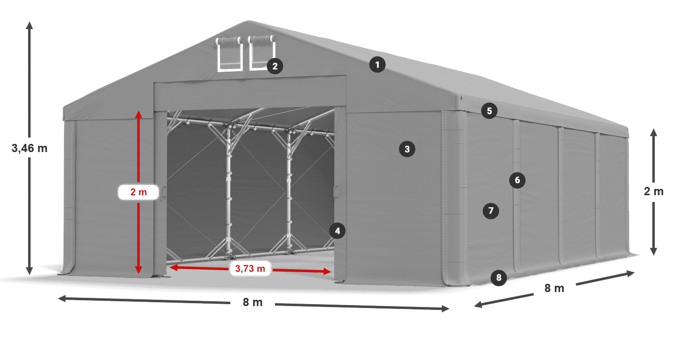Střecha: MS 580 PVC Stěny: SD 500 PVC 2m legenda