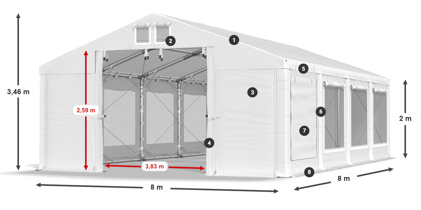 Střecha: MS 580 PVC Stěny: SD M 500 PVC 2m legenda