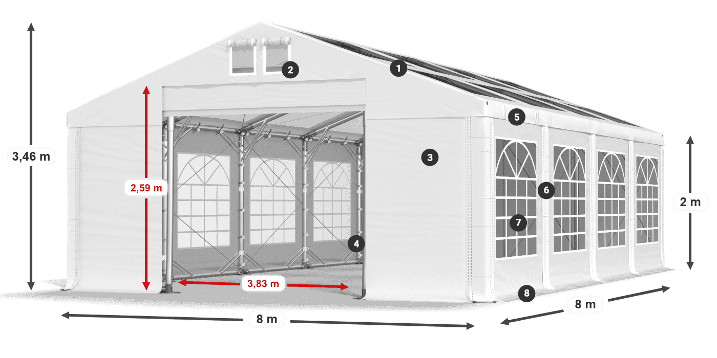 Střecha: MS 580 PVC Stěny: SD 500 PVC 2m legenda