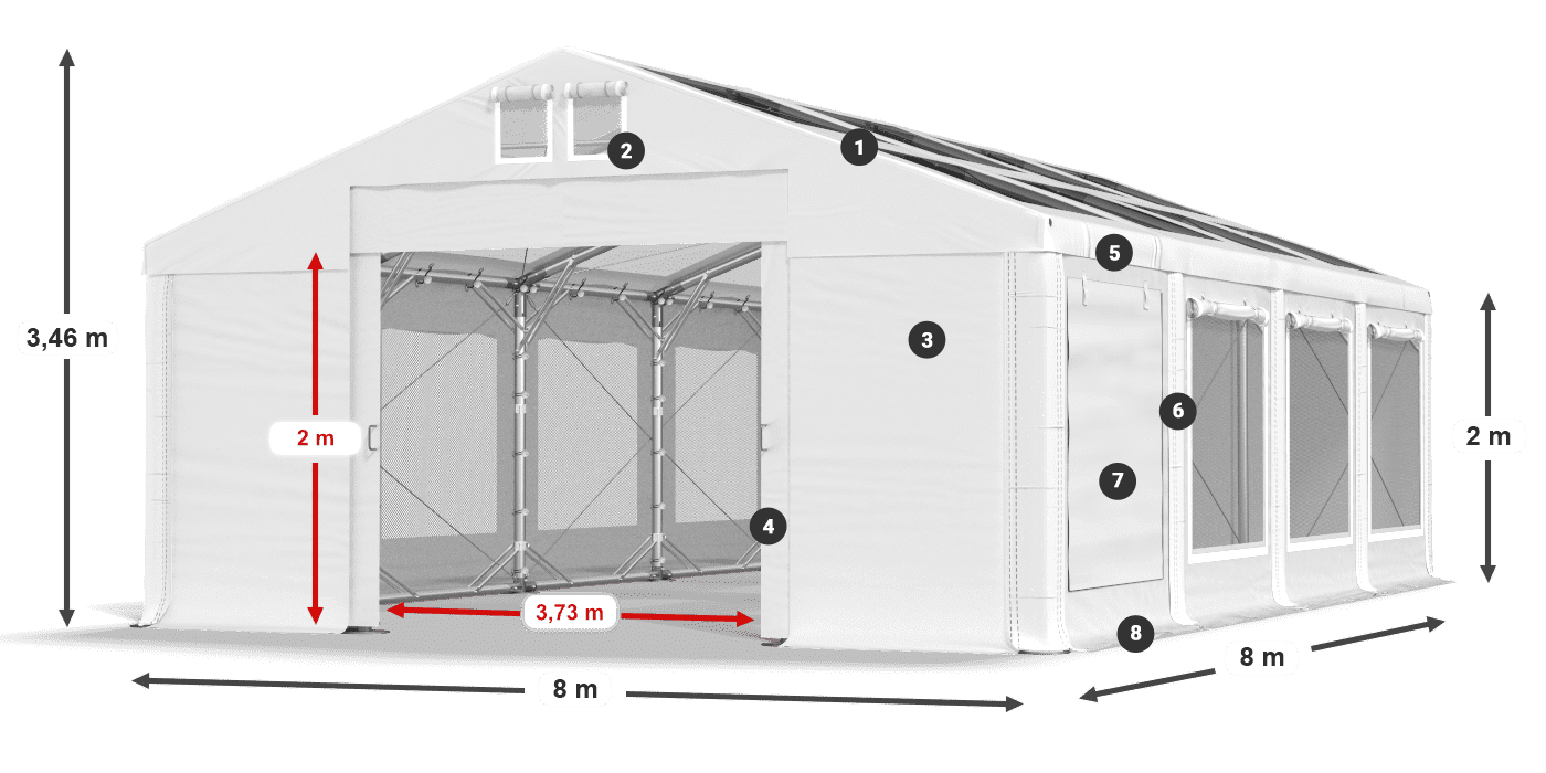 Střecha: MS T 580 PVC Stěny: SDM 500 PVC 2m legenda