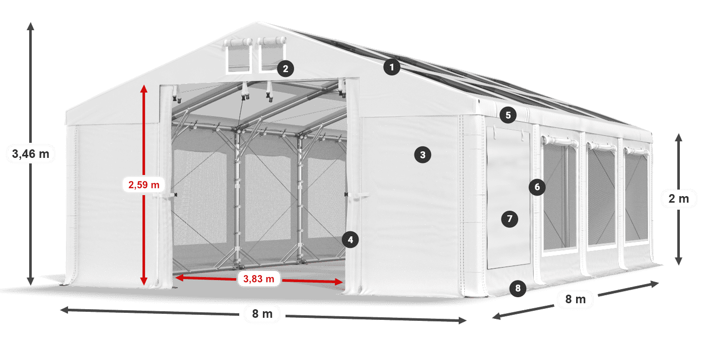Střecha: MS T 580 PVC Stěny: SDM 500 PVC 2m legenda