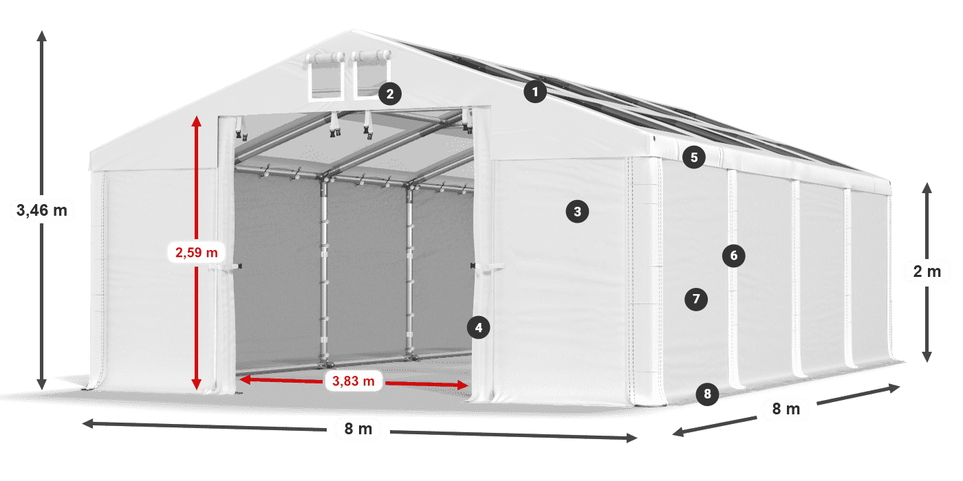 Střecha: MS T 580 PVC Stěny: SD 500 PVC 2m legenda