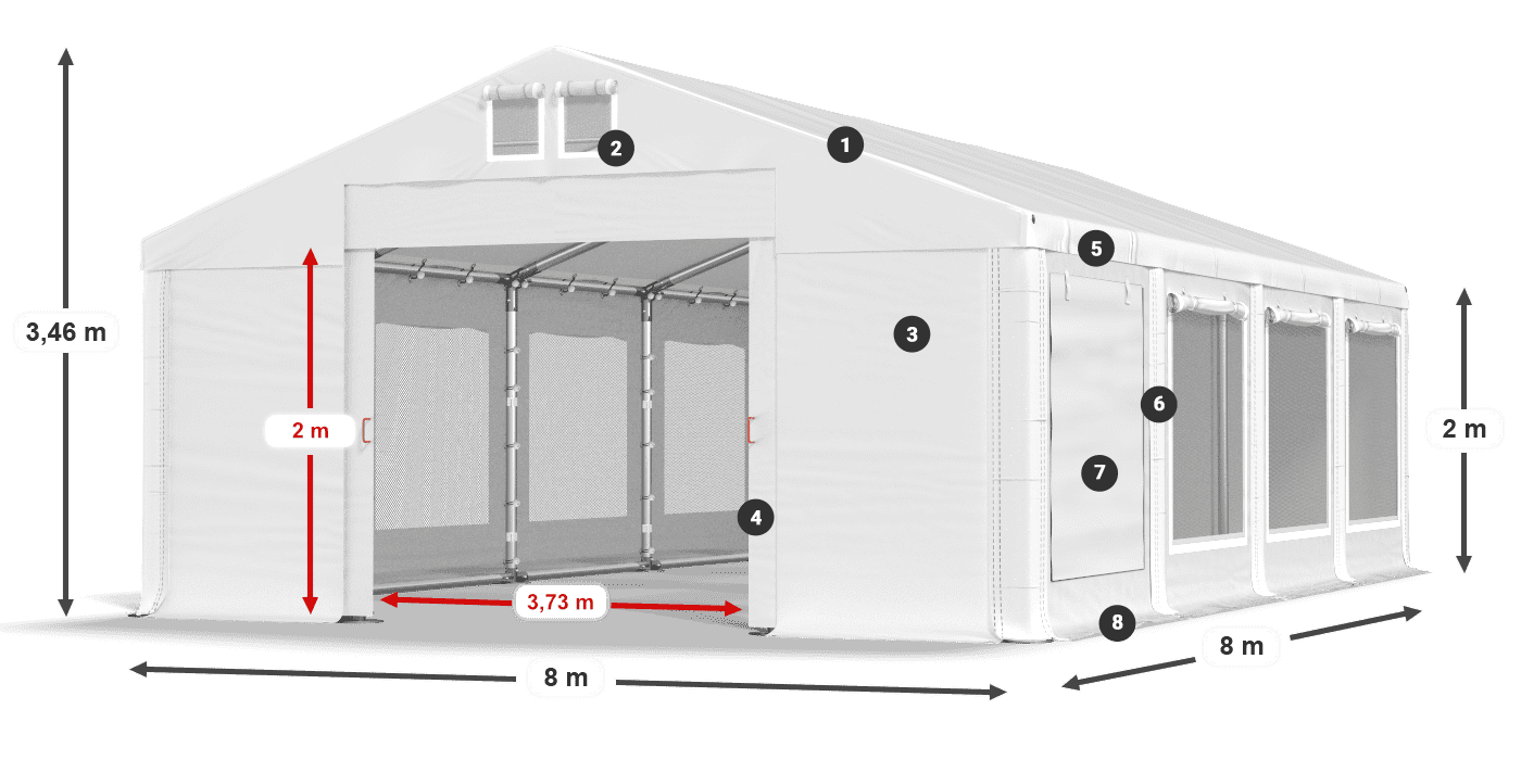 Střecha: MS 580 PVC Stěny: SD M 500 PVC 2m legenda