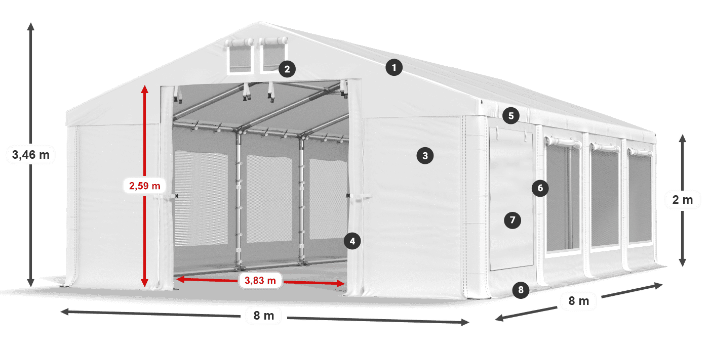 Střecha: MS 580 PVC Stěny: SD M 500 PVC 2m legenda