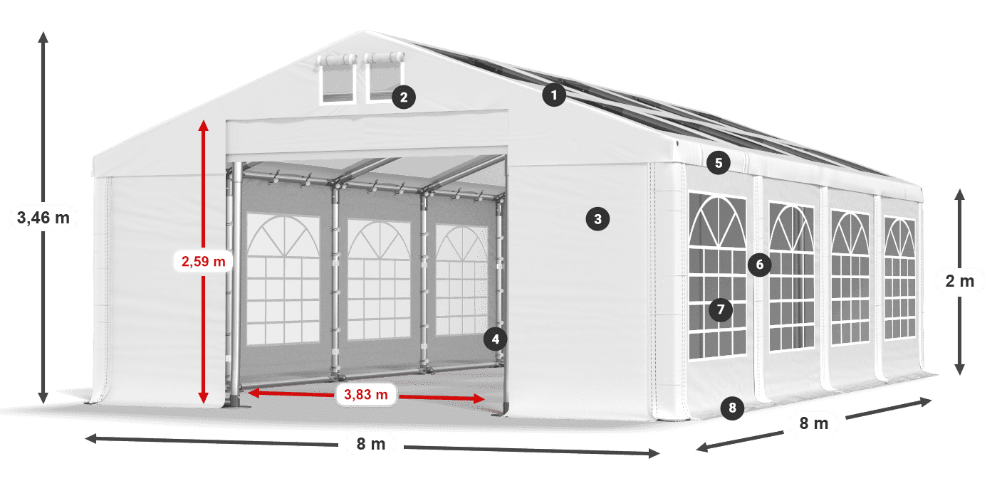 Střecha: MS 580 PVC Stěny: SD 500 PVC 2m legenda
