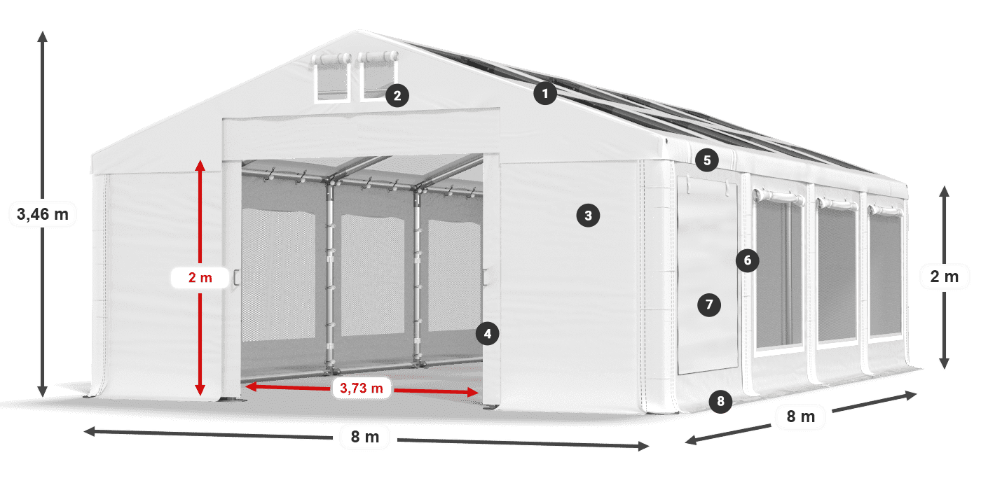 Střecha: MS T 580 PVC Stěny: SDM 500 PVC 2m legenda