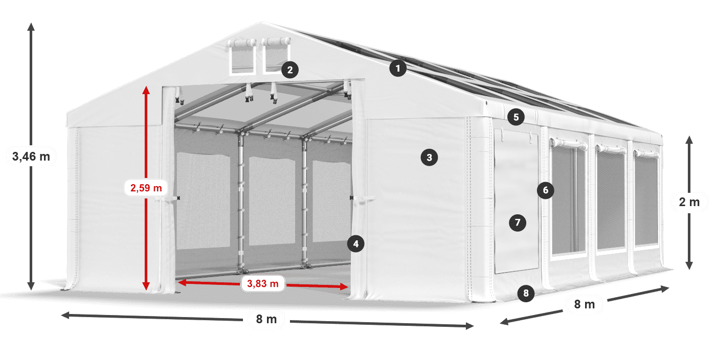 Střecha: MS T 580 PVC Stěny: SDM 500 PVC 2m legenda