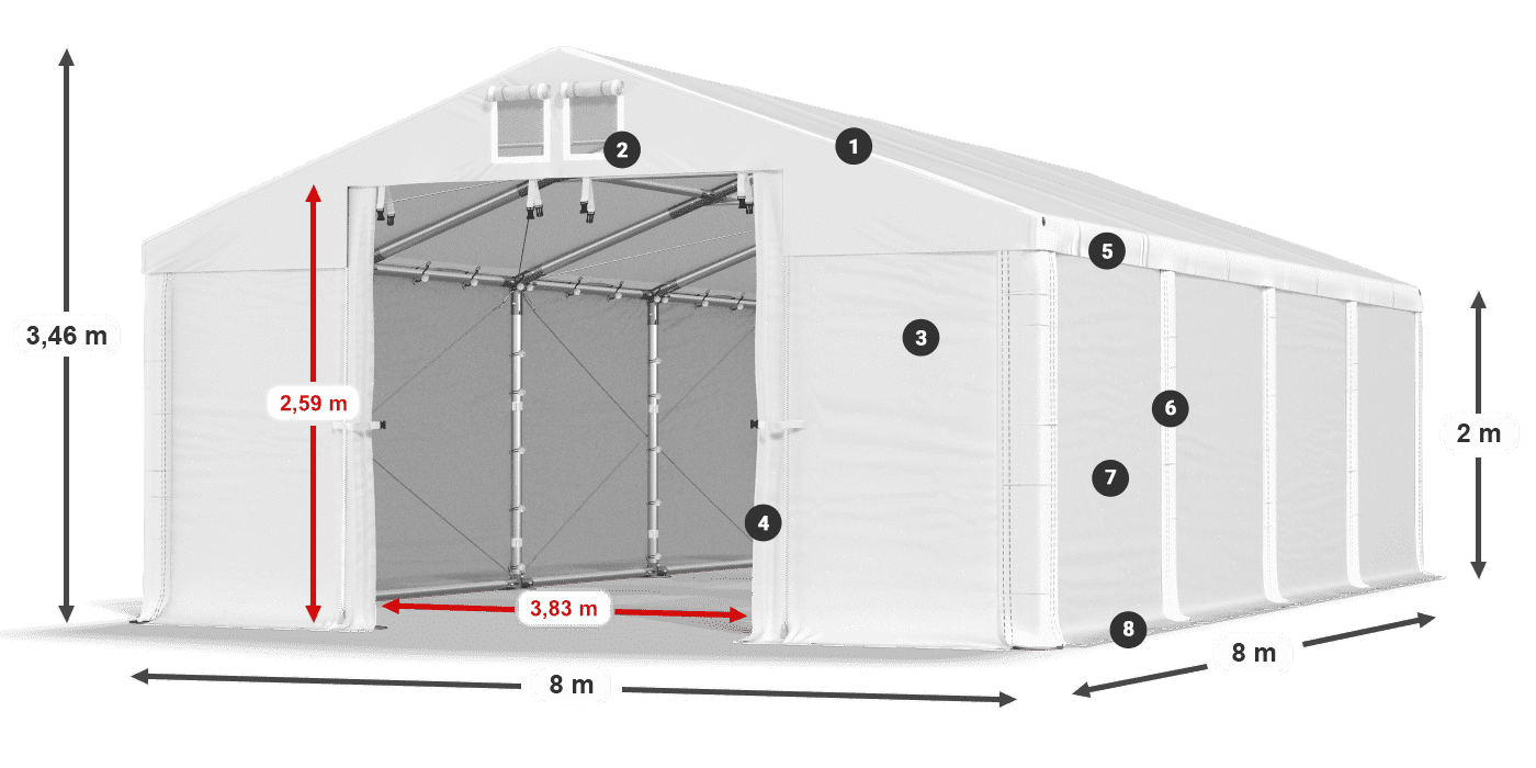 Střecha: MS 580 PVC Stěny: SD 500 PVC 2m legenda