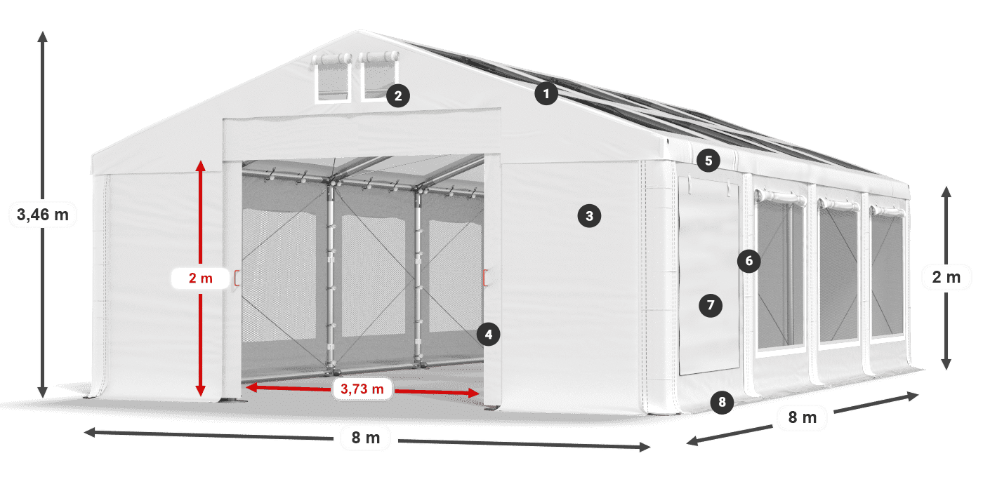 Střecha: MS T 580 PVC Stěny: SDM 500 PVC 2m legenda