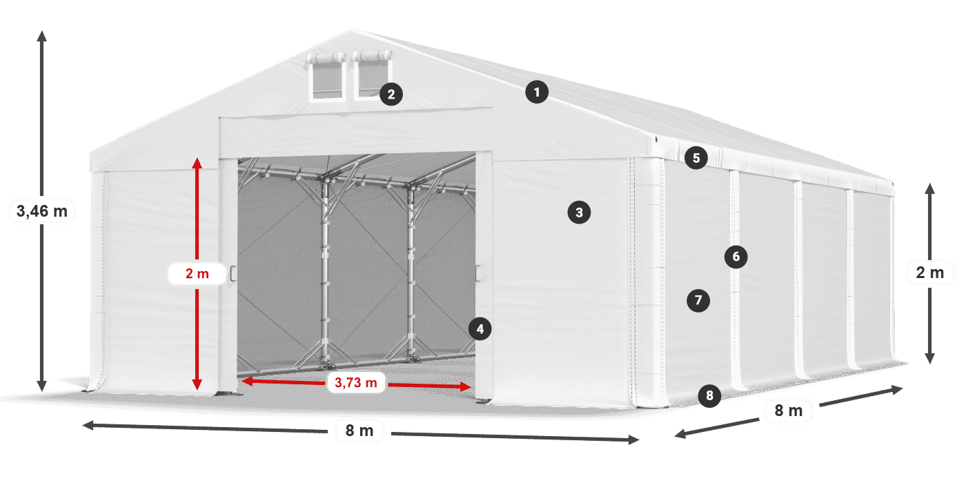Střecha: SD 560 PVC Stěny: FR 620 PVC legenda 2m