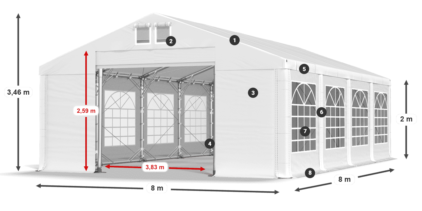 Střecha: SD 560 PVC Stěny: FR 620 PVC legenda 2m