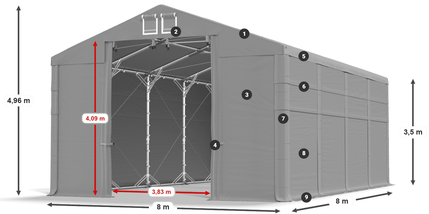 Střecha: MS 580 PVC Stěny: FR 620 PVC 2,5 m legenda