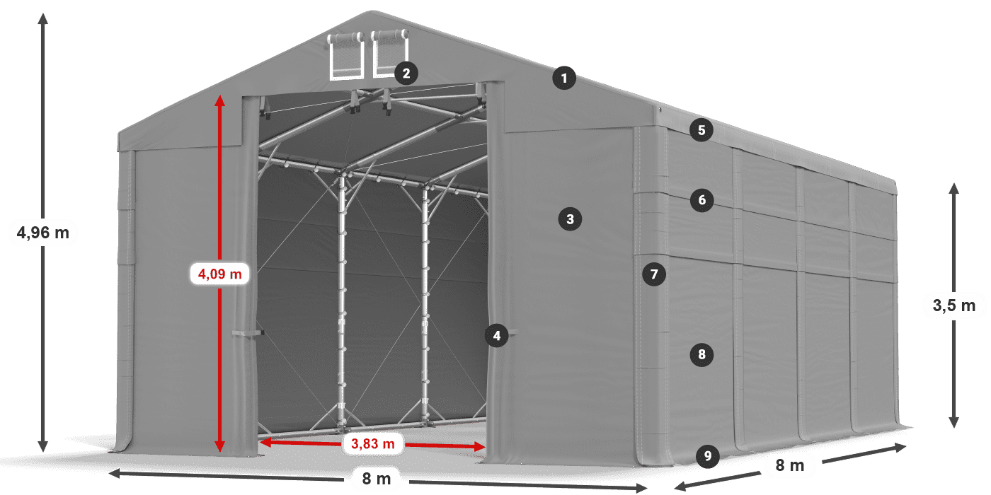 Střecha: SD 560 PVC Stěny: MS 580 PVC legenda 3,5m
