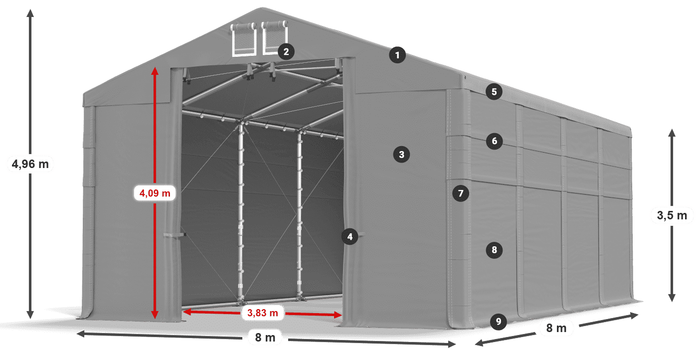Střecha: SD 560 PVC Stěny: MS 580 PVC legenda 3,5m